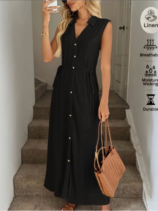 Dresses & Skirts - Sleeveless Button-Front Black Maxi Dress